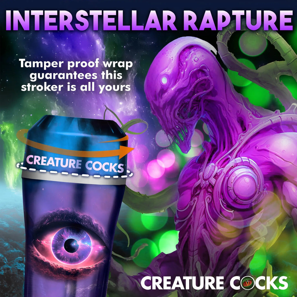 Creature Cocks Wormhole Alien stroker featuring a deep purple, eye-themed design next to a glowing alien illustration.