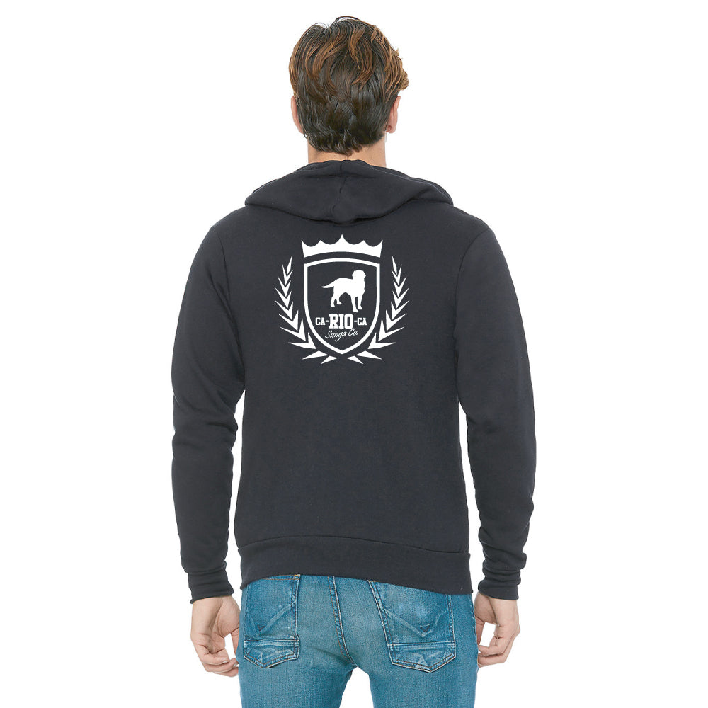 CA-RIO-CA Sunga Co. Grau-weißer Kapuzenpullover mit Reißverschluss und Logo