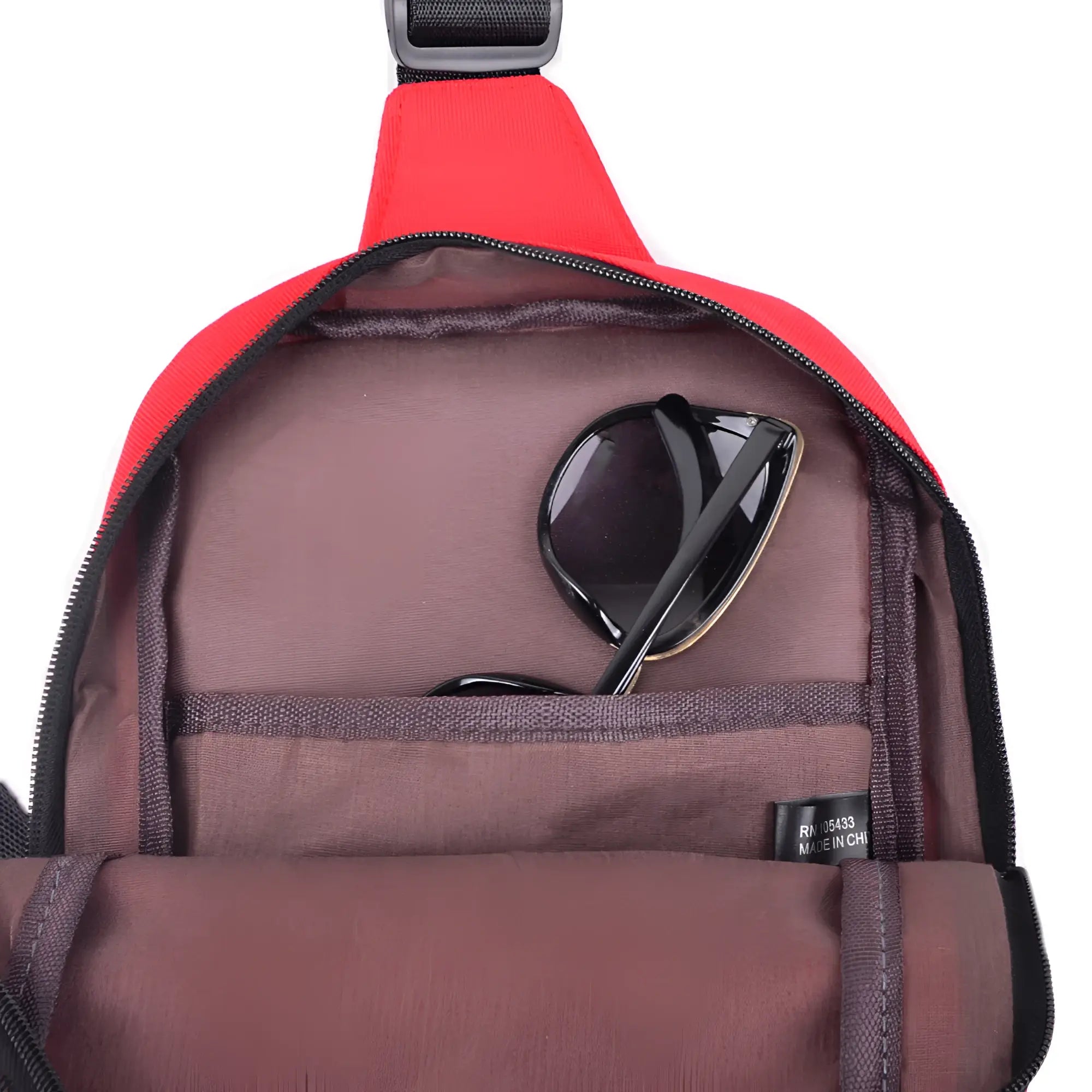 Red nylon crossbody canvas sling bag with black zipper and adjustable strap for everyday use