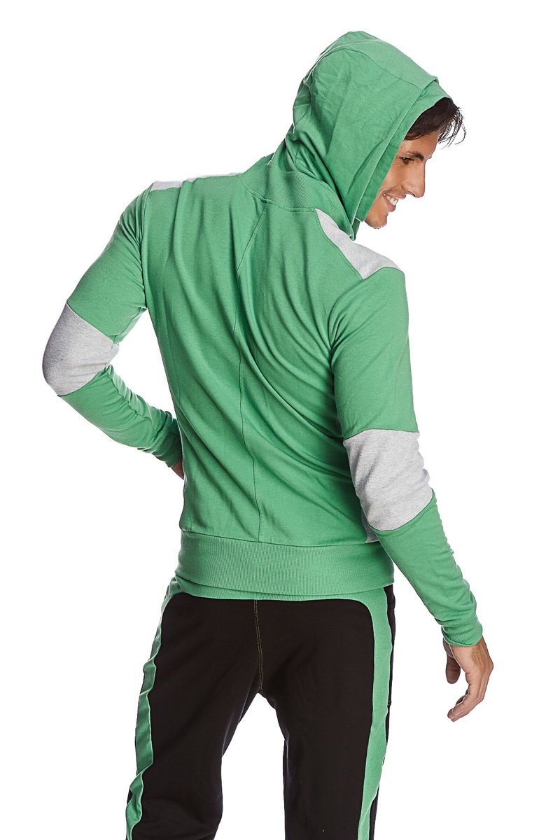 Figurbetonter Crossover Yoga Track Performance Hoodie (Bambusgrün & Grau)