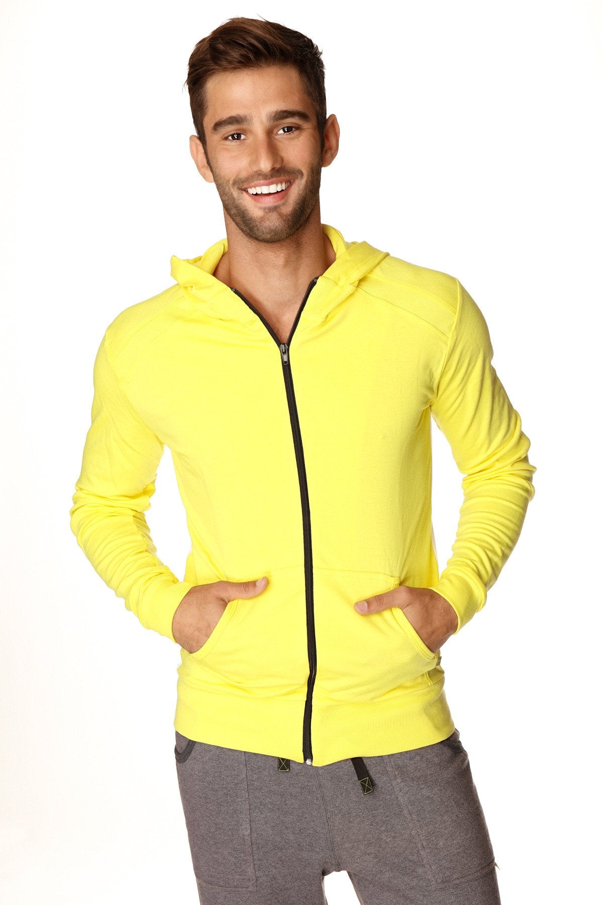 Figurbetonter Crossover Yoga Track Performance Hoodie (Tropic Yellow mit Weiß)