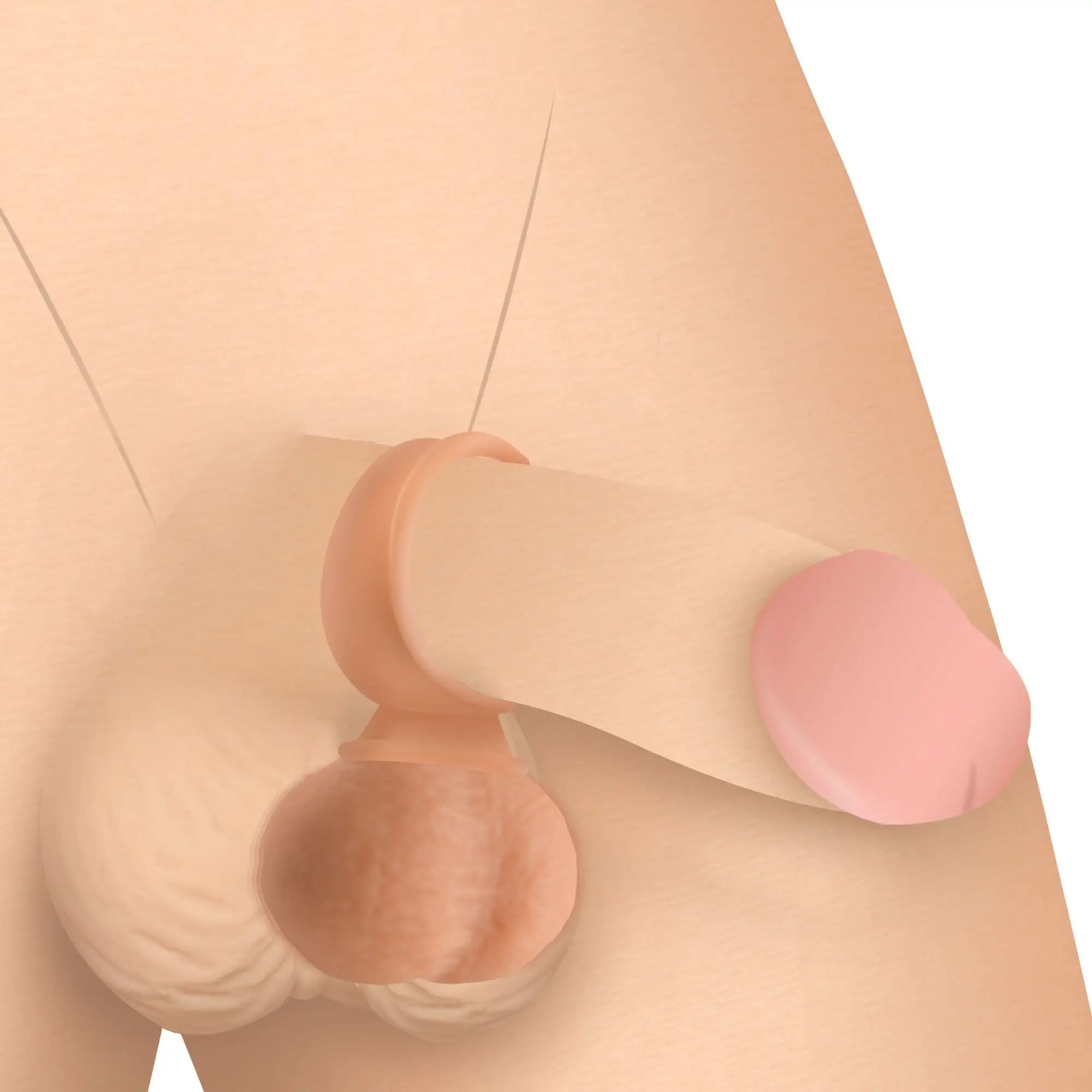 Curve Toys 28X Vibrating Realistic Balls: beige, flexible silicone ring worn at the base of the penis.