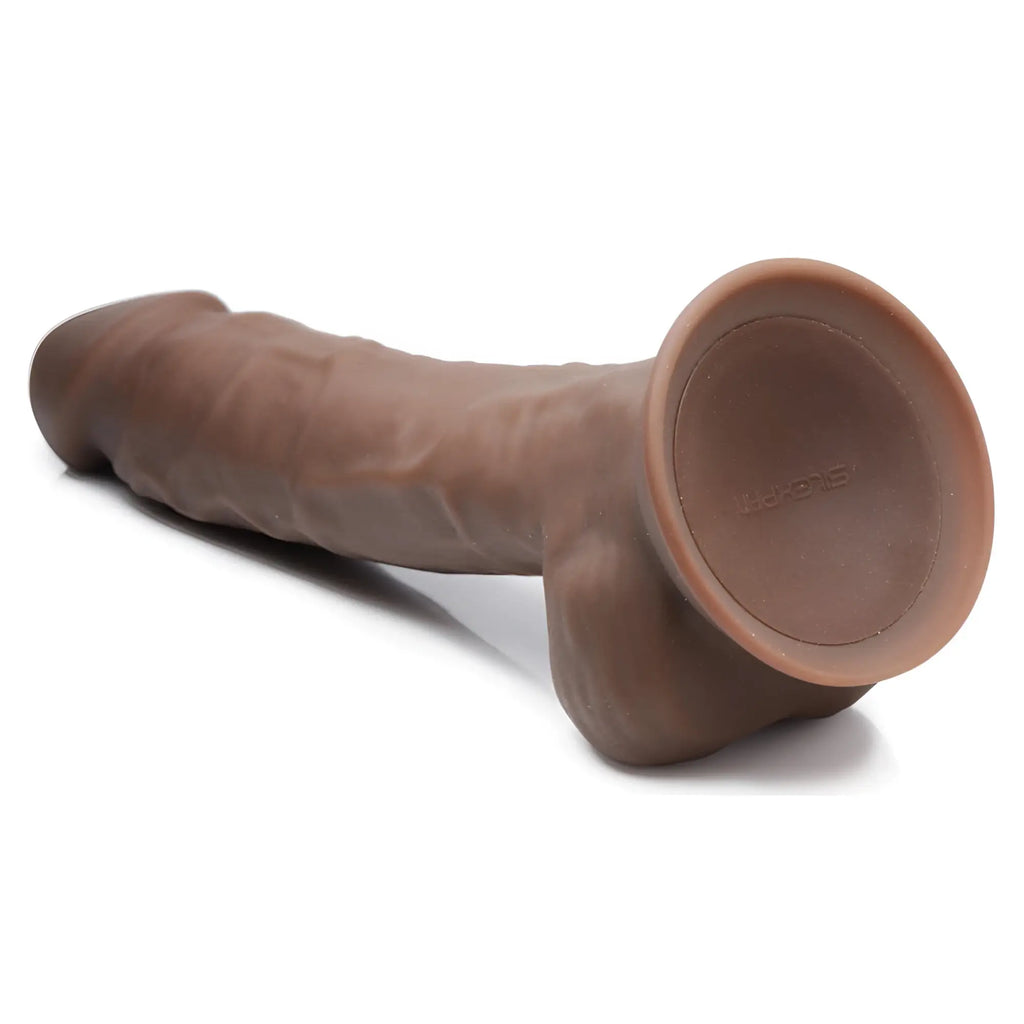 Curve Toys 8-inch brown, realistic textured silicone vibrating dildo with a suction cup base.