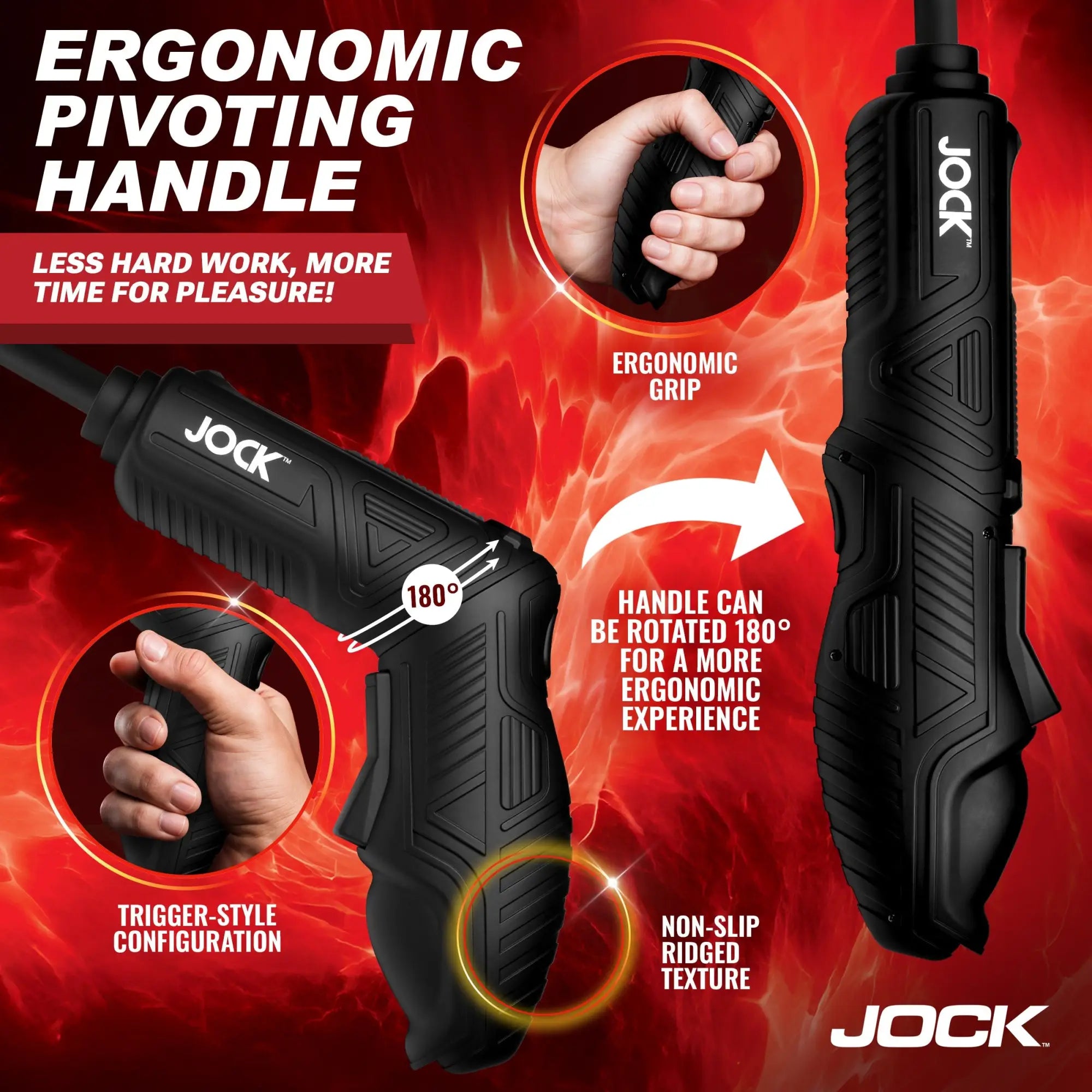 Curve Toys Advanced Power Pumper: A black, ergonomic penis pump handle shown with a 180-degree pivoting, textured grip.