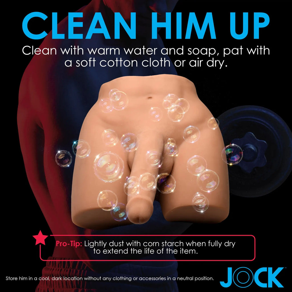 Curve Toys masturbator shown with bubbles, demonstrating cleaning instructions against a black background.
