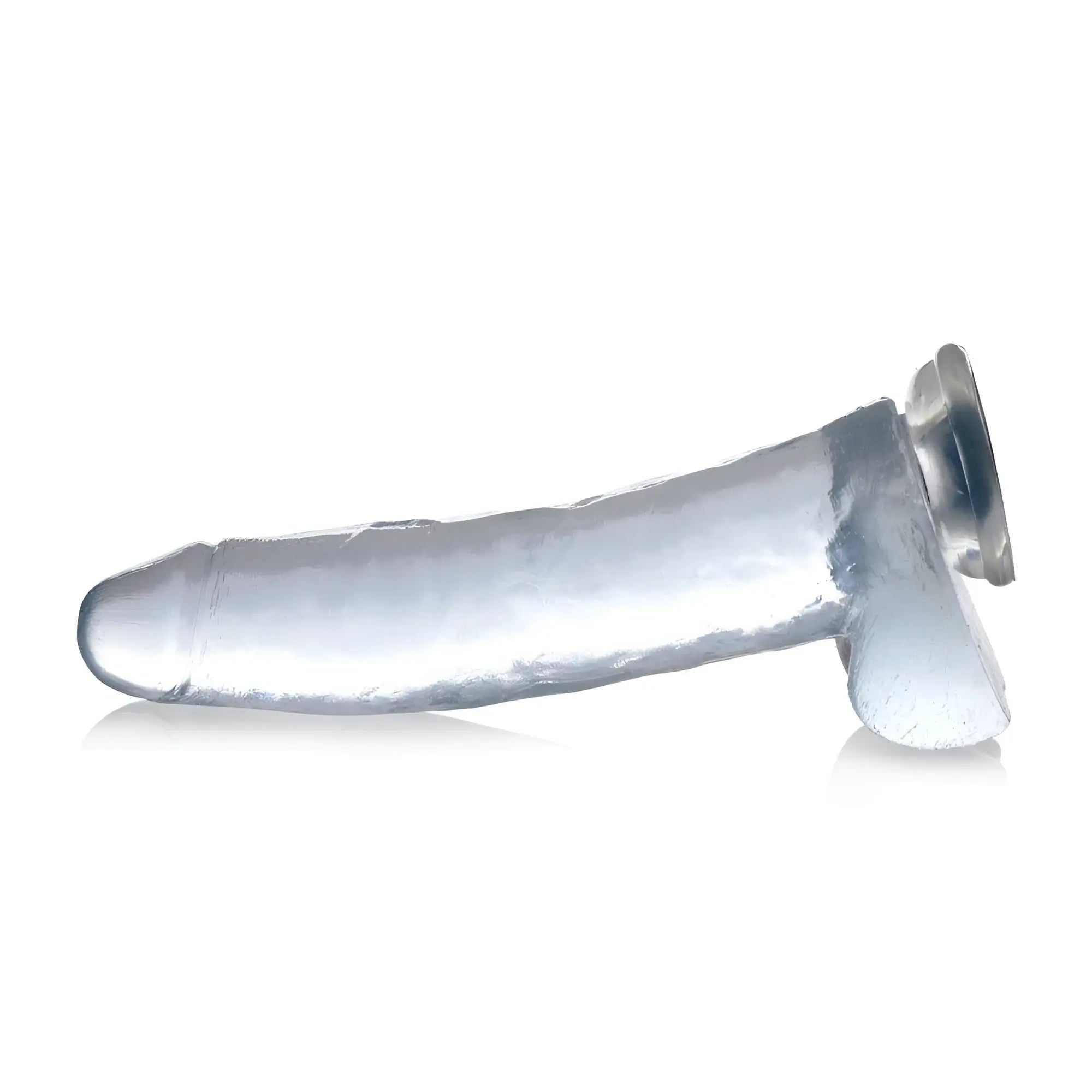 Curve Toys Clear C-Thru dildo, featuring a realistic, transparent silicone design with base and integrated balls.