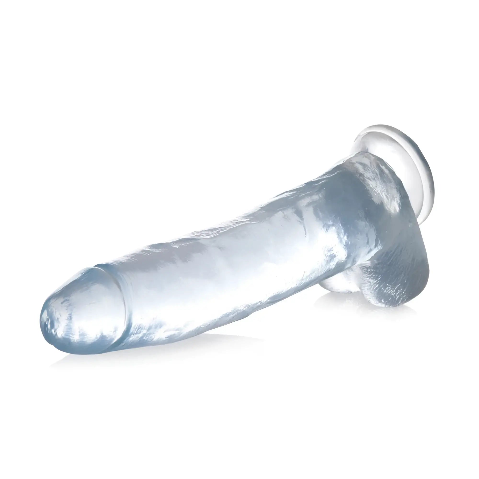 Curve Toys Clear C-Thru Dildo: A realistic, transparent, clear-colored phallic toy with defined base and ball detail.