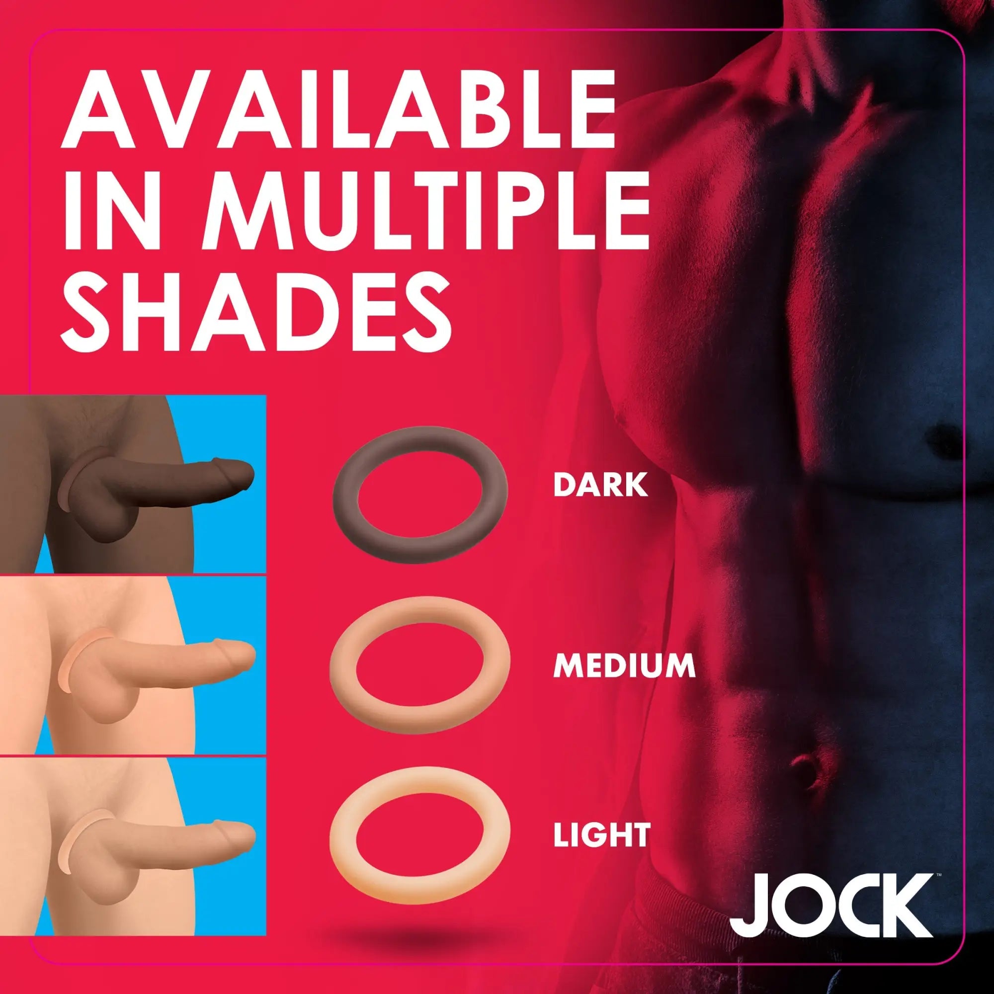 Curve Toys Discreet Silicone Cock Ring set in dark, medium, and light shades, displayed in a color-matching chart.