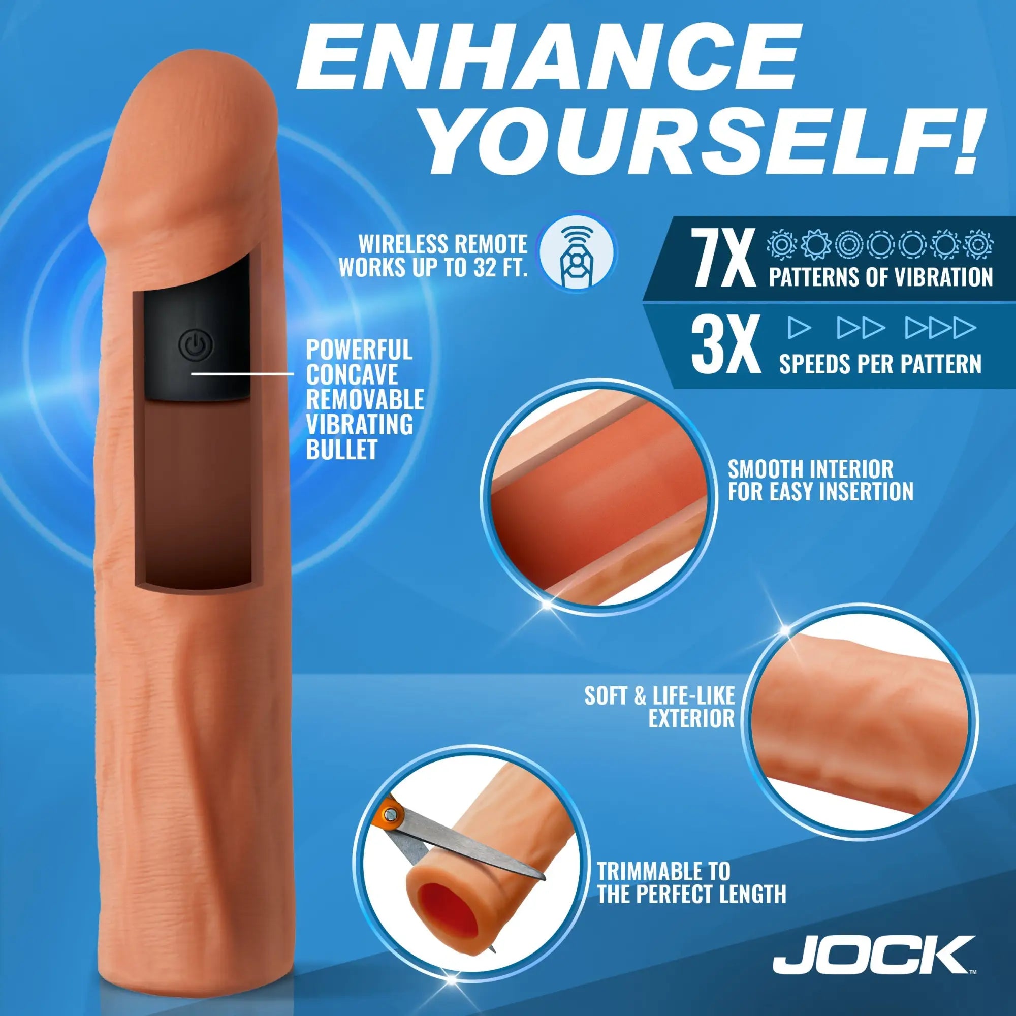 Curve Toys 1.5" realistic skin-toned penis extension with a removable vibrating bullet, remote, and trimmable design.