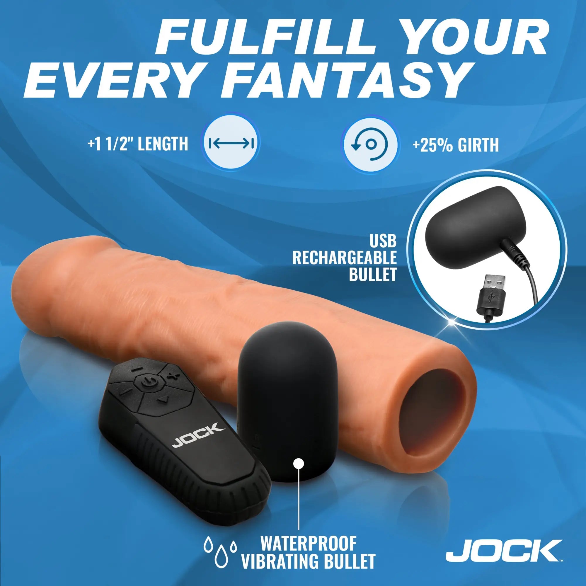 Curve Toys 1.5" realistic skin-toned penis extension with a black vibrating bullet and wireless remote control.