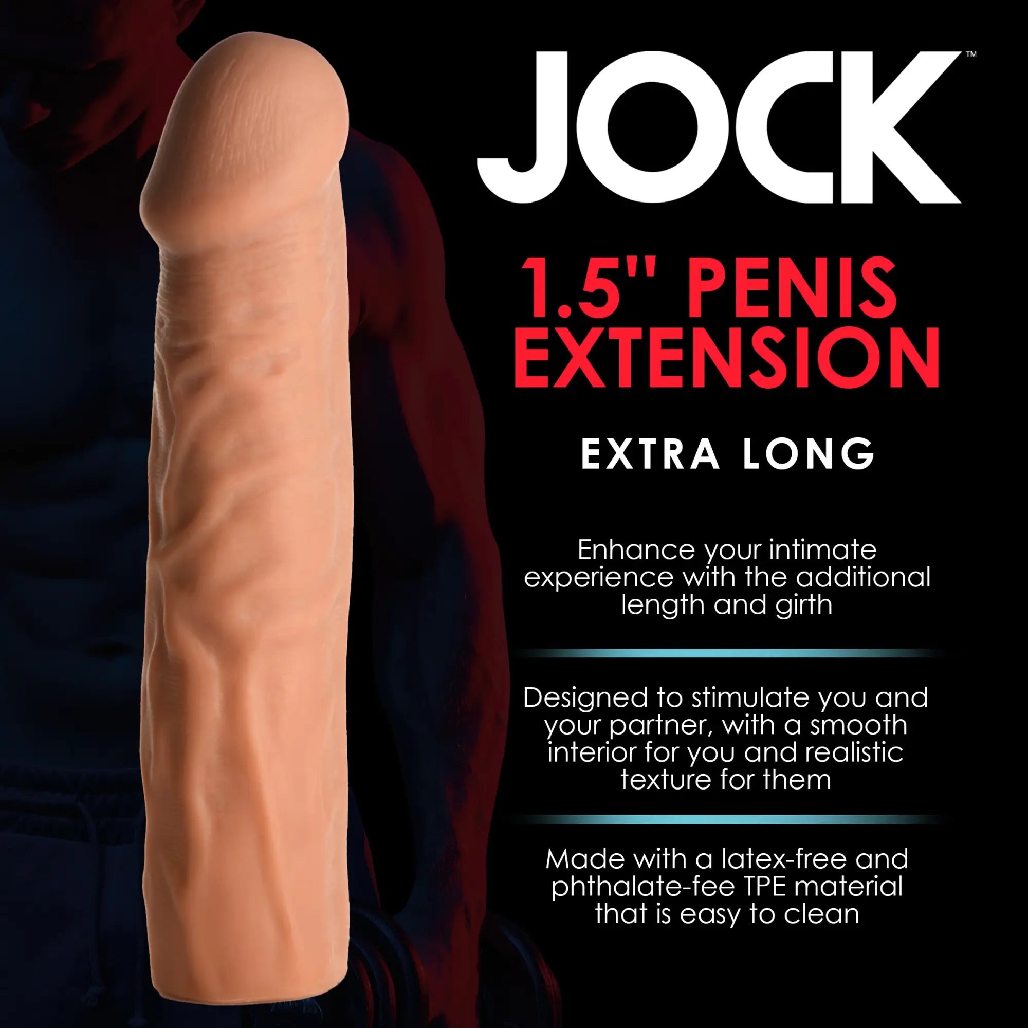 Curve Toys 1.5" Penis Extension: A realistic, skin-toned, extra-long enhancement sleeve against a black background.