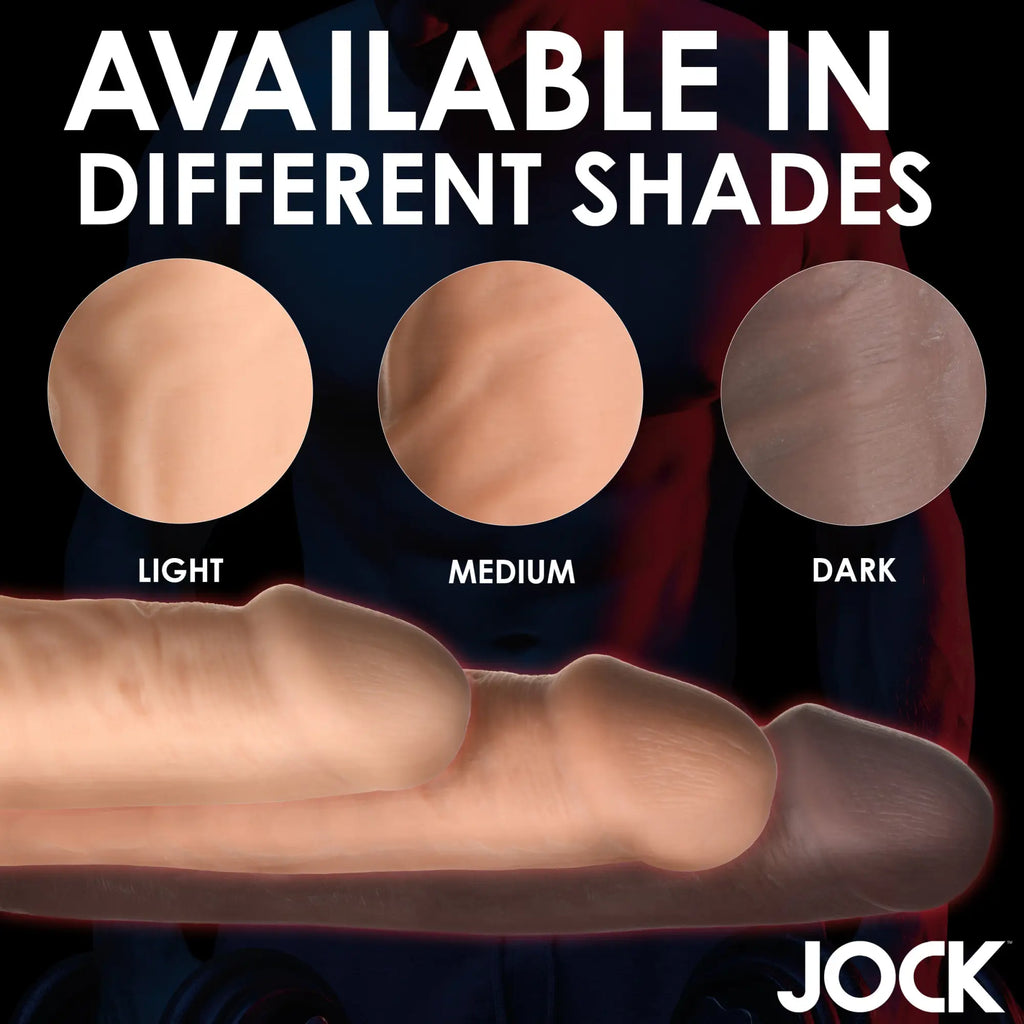 Curve Toys 1.5-inch penis extension shown in light, medium, and dark skin-toned shades against a black background.
