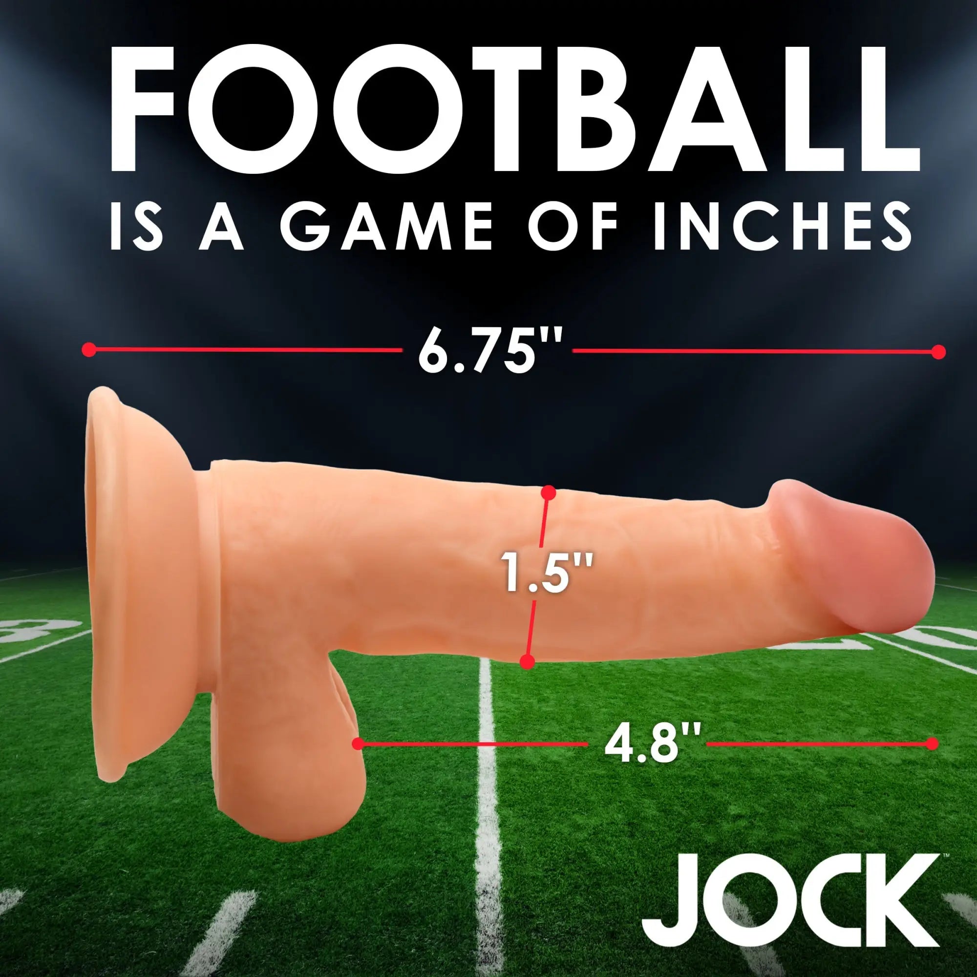 Curve Toys Football Frank dildo: A skin-toned, realistic 7-inch suction-cup dildo shown with size measurements.