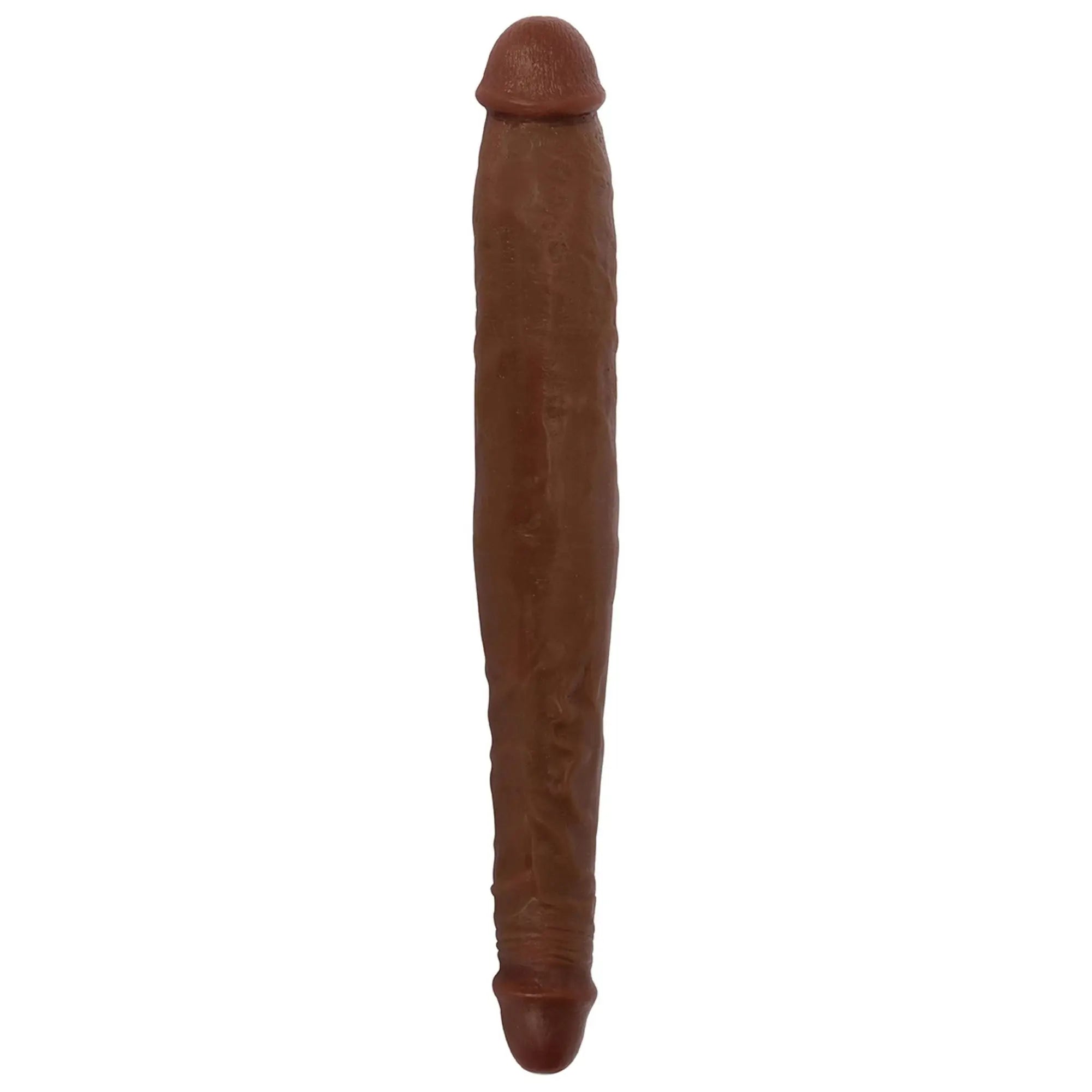 Curve Toys JOCK 13-inch brown double-ended tapered dildo with realistic textured detail on a plain white background.