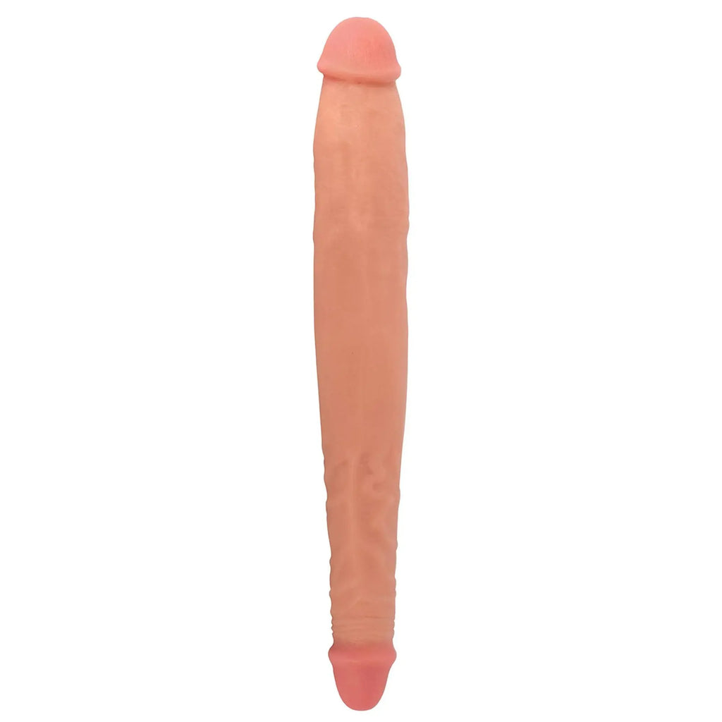 Curve Toys JOCK 13-inch tapered, flesh-toned double dildo with realistic veining, shown against a white background.