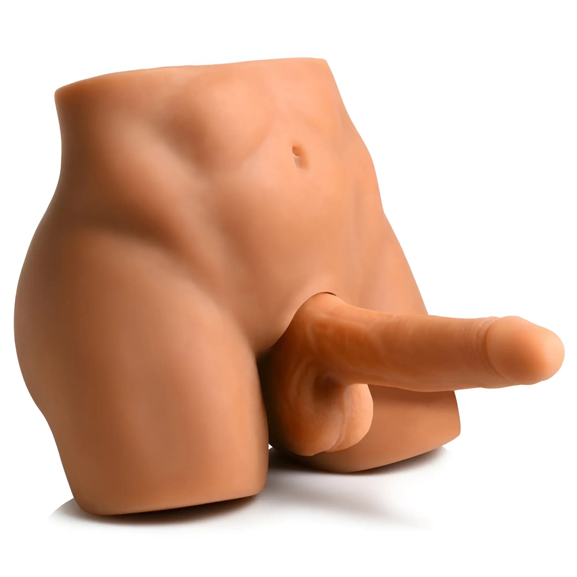 Curve Toys JOCK male masturbator: a tan-colored, realistic torso-style male body with a protruding thrusting dildo.