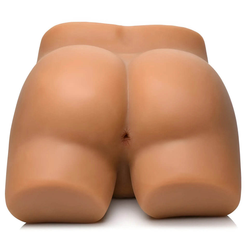 Curve Toys JOCK male masturbator: a realistic tan silicone buttocks model with a detailed central opening.