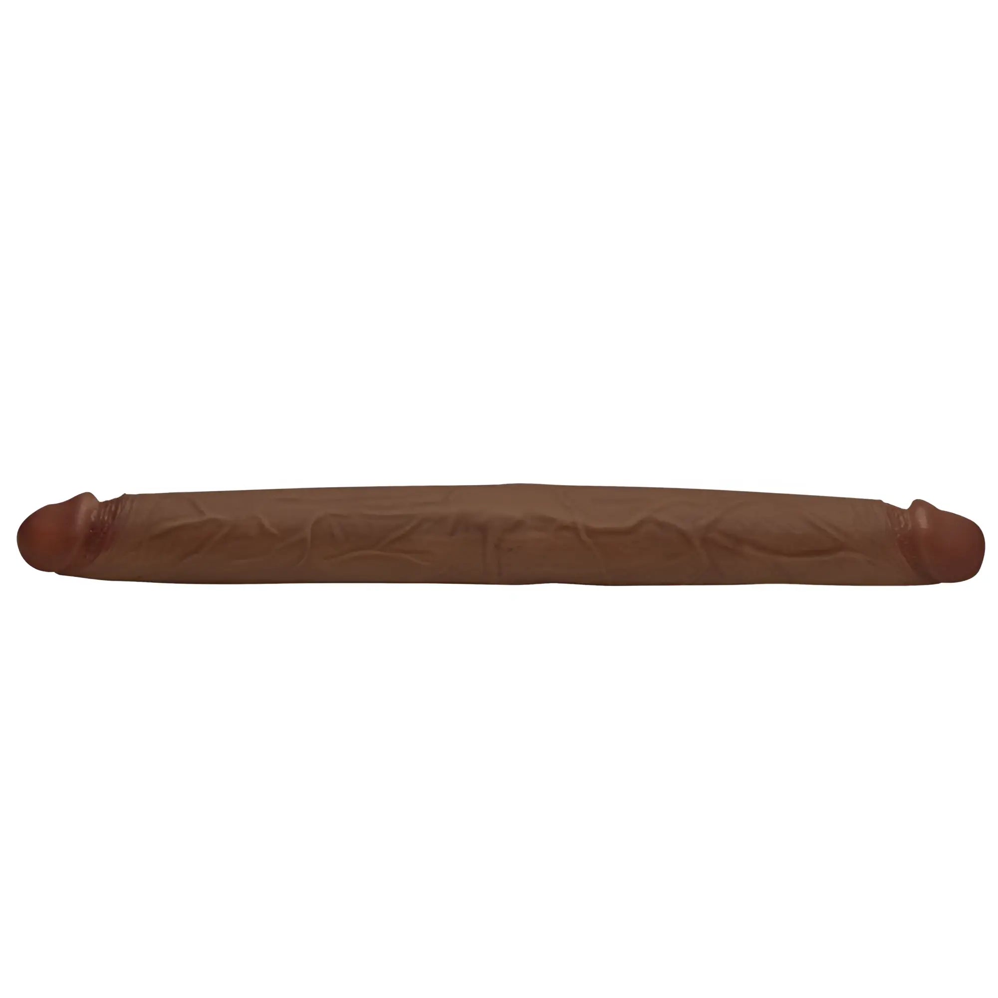 Curve Toys JOCK Real Skin 17.75" double-ended dildo in brown with realistic skin-like texture and detailed tips.