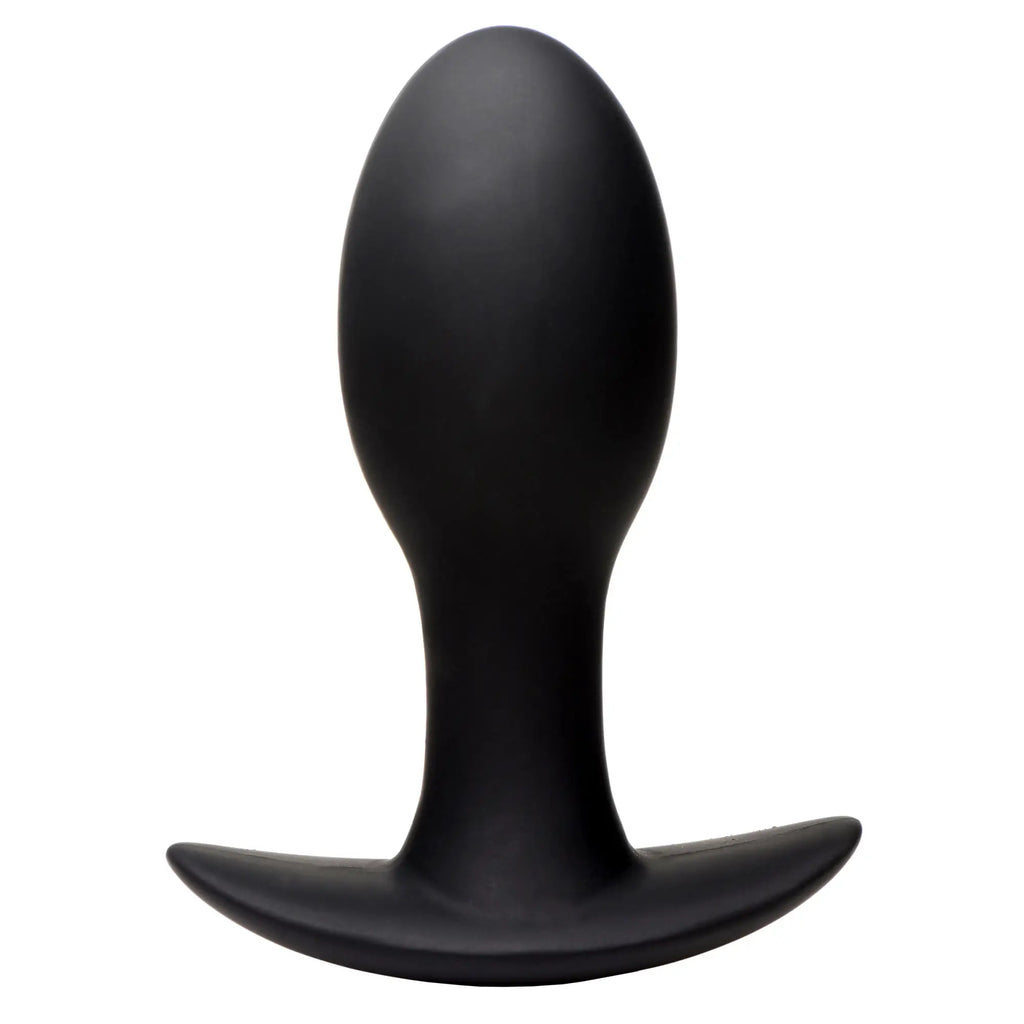 Curve Toys Rumbler: A matte black, bulb-shaped silicone butt plug with a flared base, centered on a white background.
