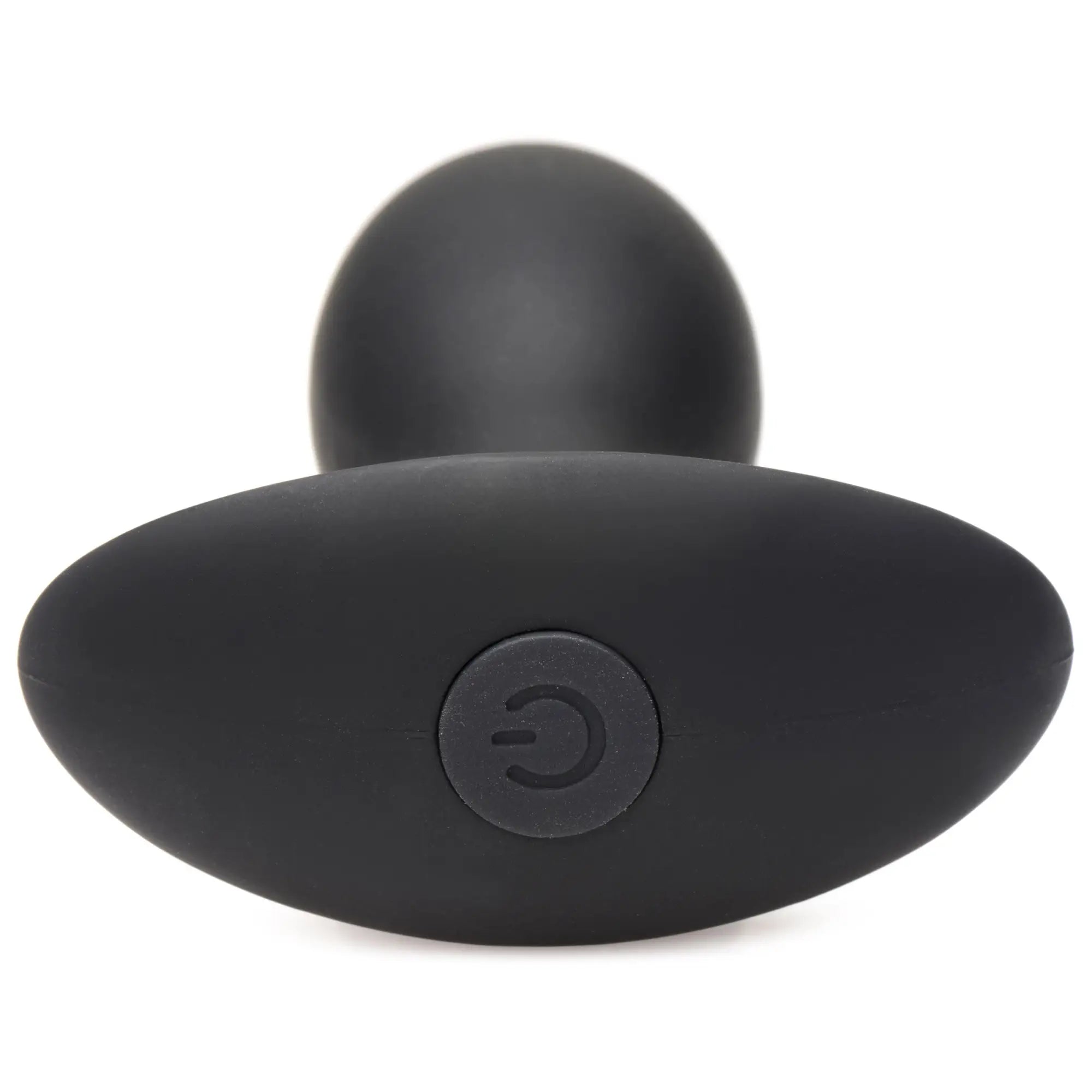 Curve Toys Rumbler: Matte black silicone vibrating butt plug with a rounded base featuring a power button.
