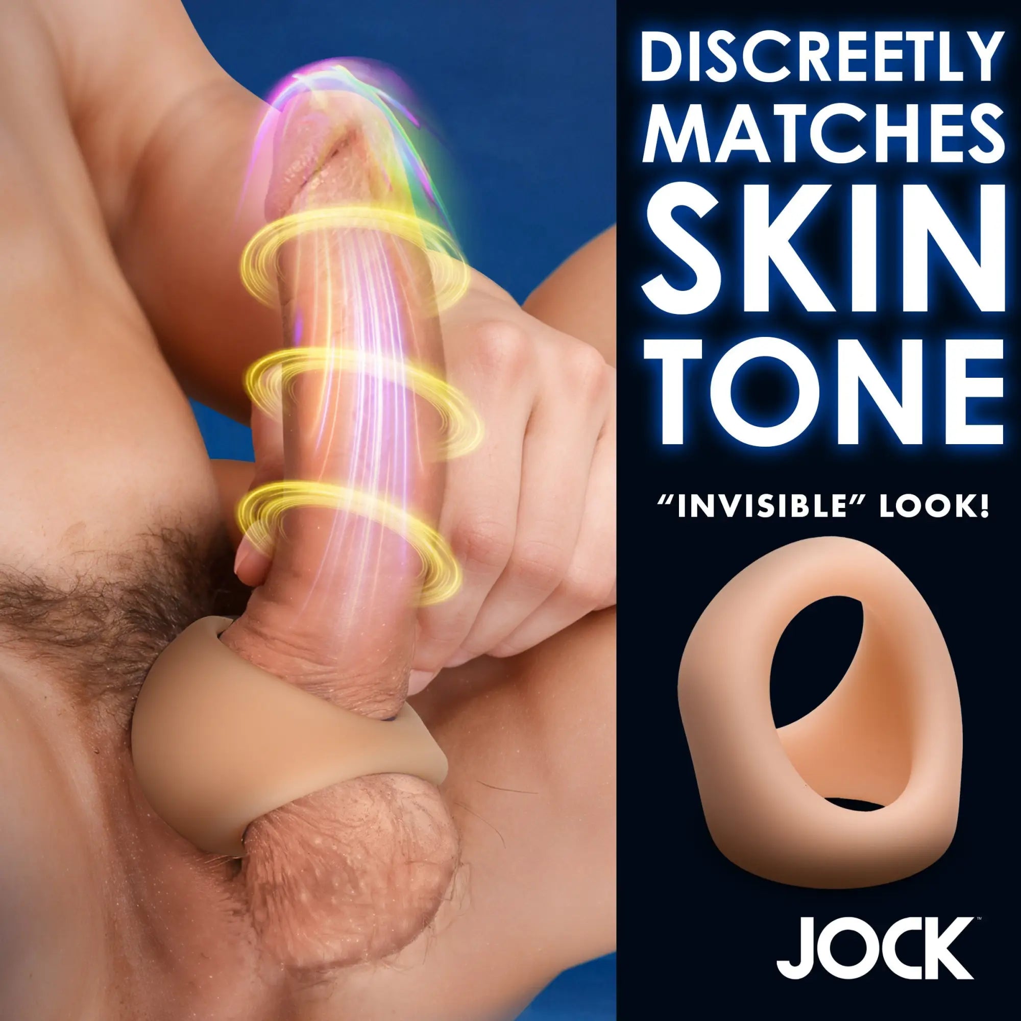 Curve Toys skin-toned silicone cock and ball ring shown in use and as a standalone product.