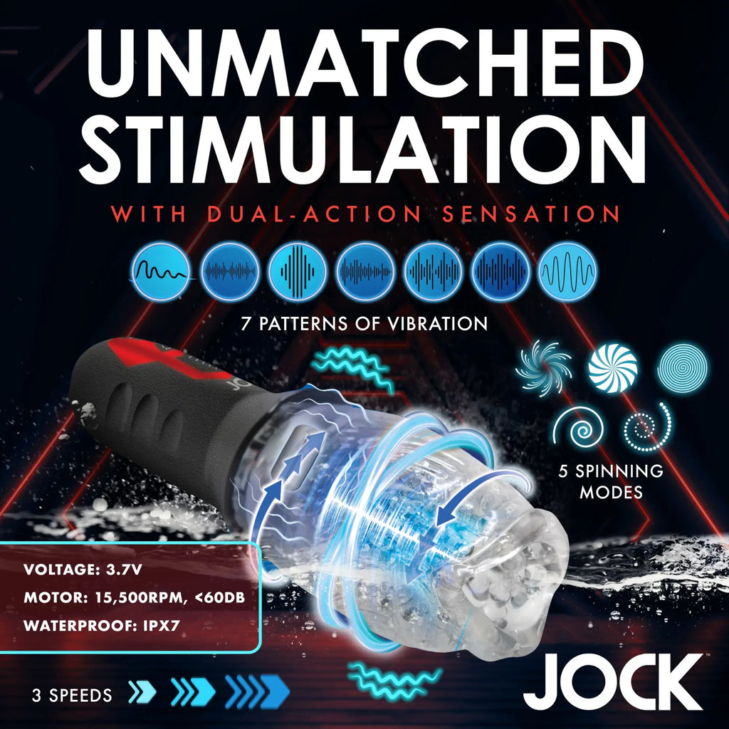 Curve Toys Spinning and Vibrating Masturbator: a black and clear device featuring 7 vibration and 5 spinning modes.