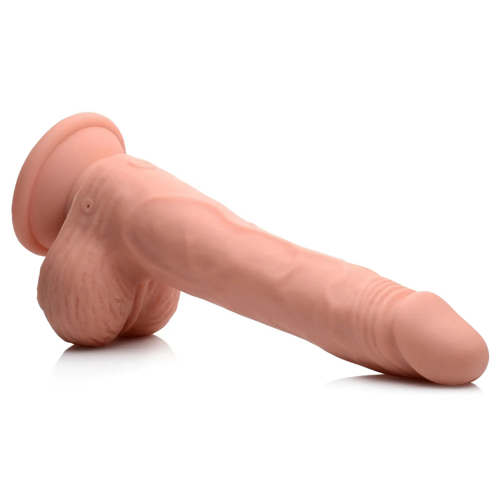 Curve Toys 8-inch flesh-colored dildo with realistic texture, anatomical base, and suction cup, against white.