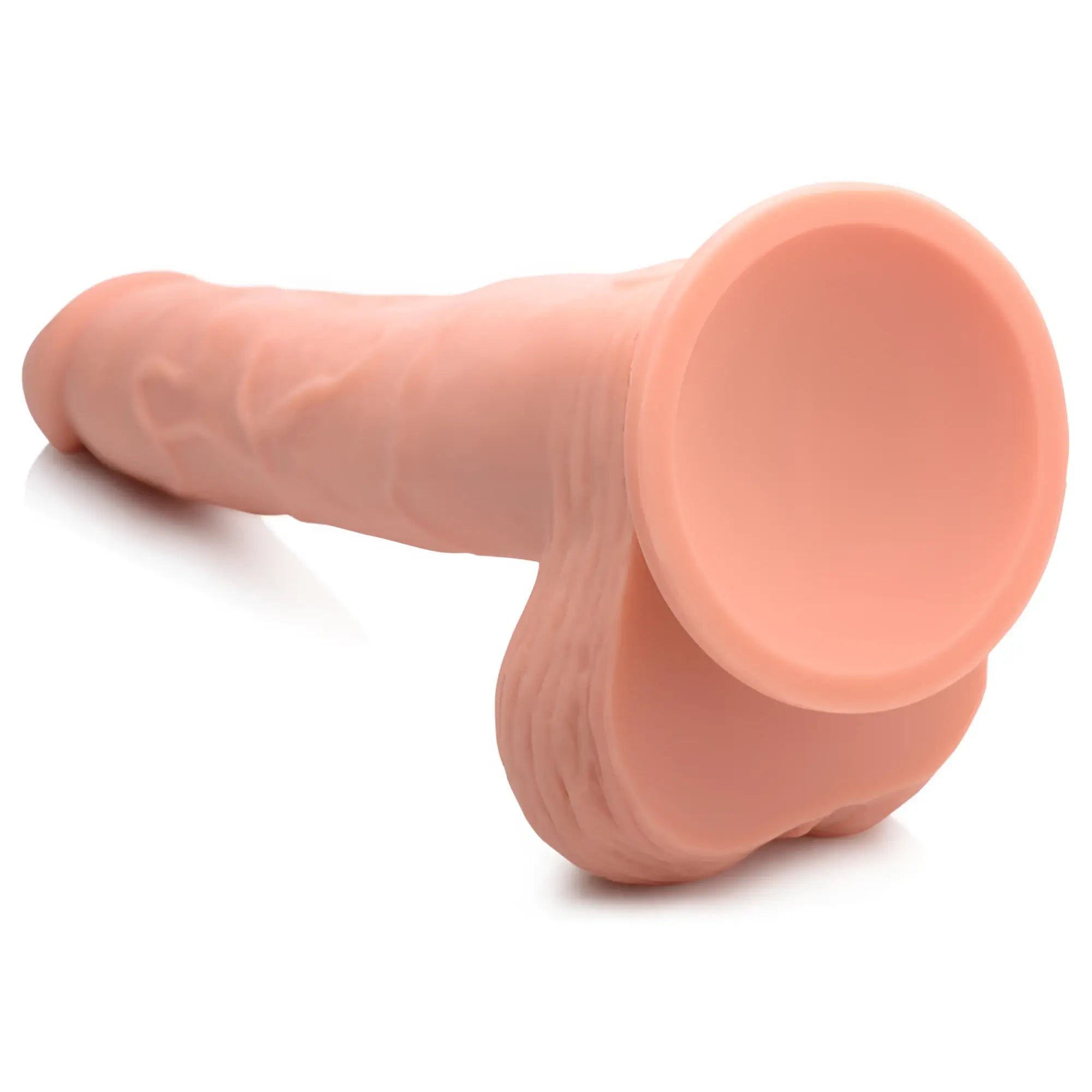 Curve Toys 8-inch realistic flesh-toned dildo with detailed veining and a base suction cup, isolated on white.