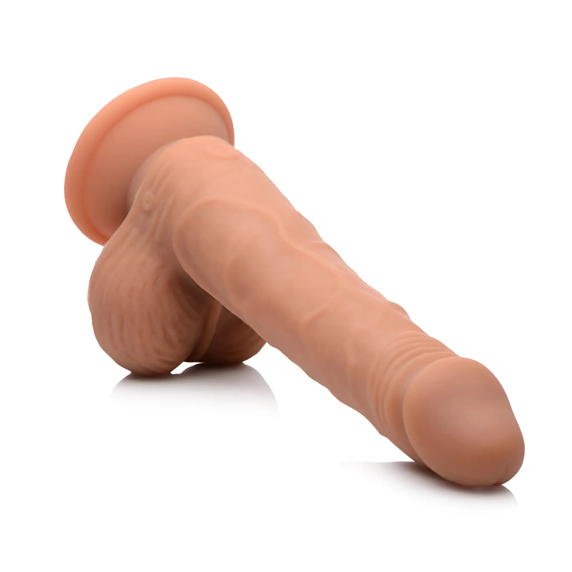 Curve Toys 8-inch flesh-toned realistic dildo with a suction cup base and textured detailing, set on a white background.