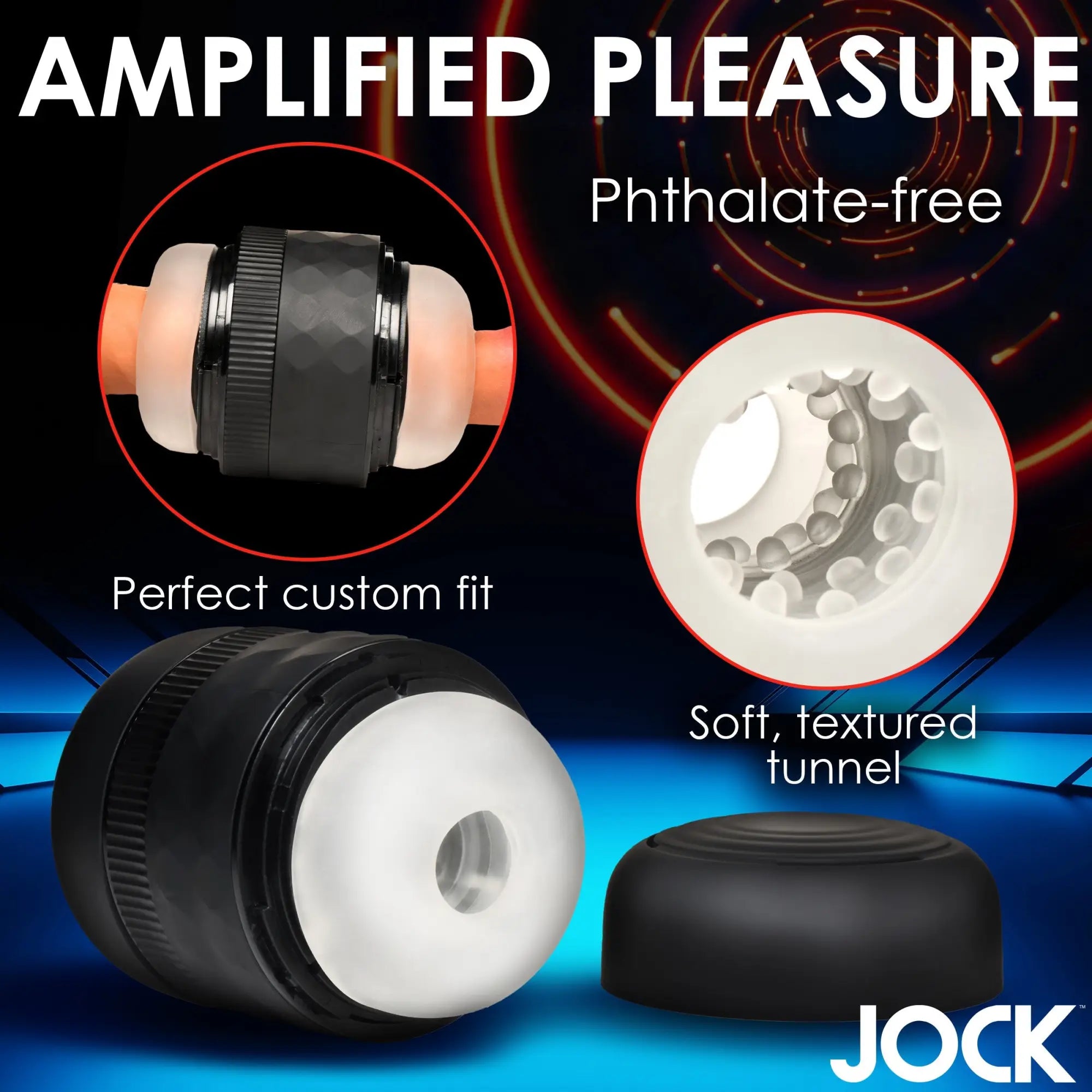 Curve Toys Tightening Masturbator: A black adjustable device with a soft, beaded white silicone interior tunnel.