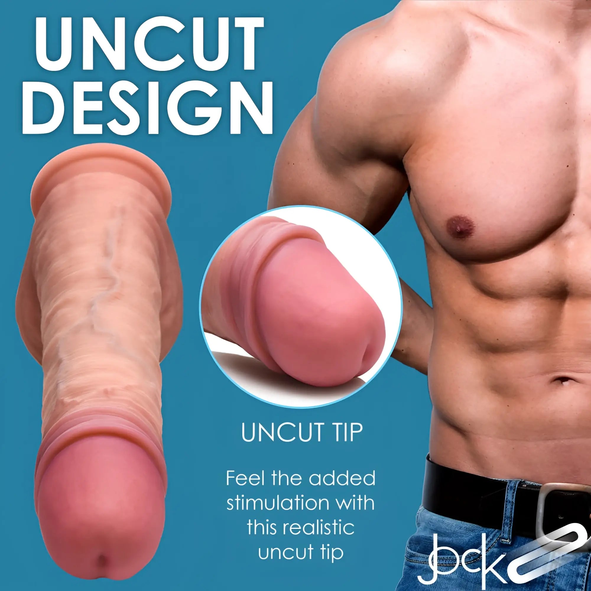 Curve Toys Uncut Dual Density Silicone Dildo with realistic pink uncapped head and detailed skin texture.