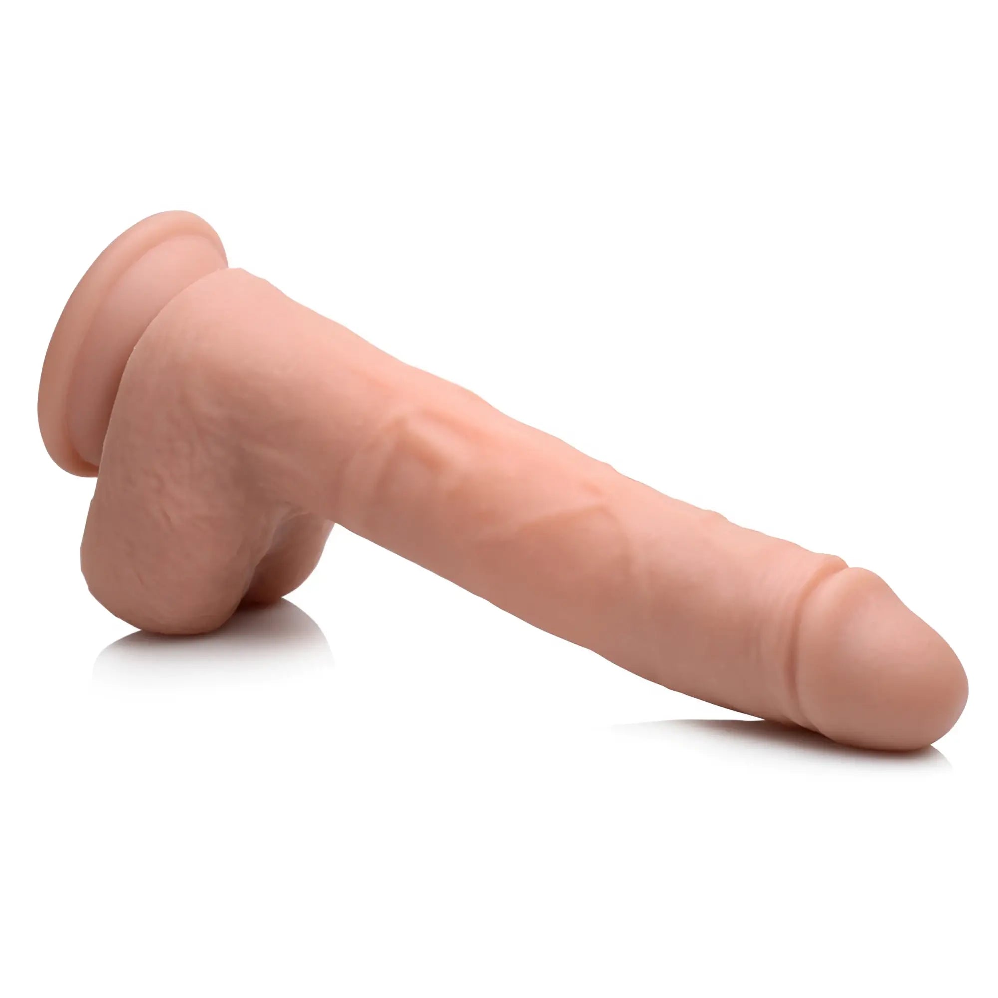 Curve Toys flesh-toned silicone dildo with realistic texture and suction cup base, angled against a white background.