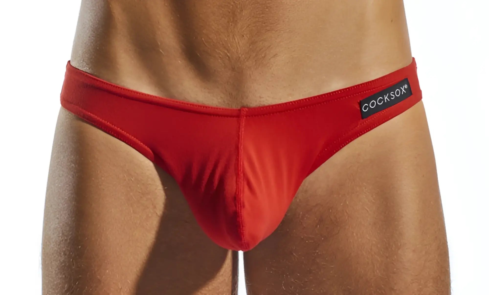 Red cocksox men’s briefs cx01 brief in red with black brand label designed for comfort and support