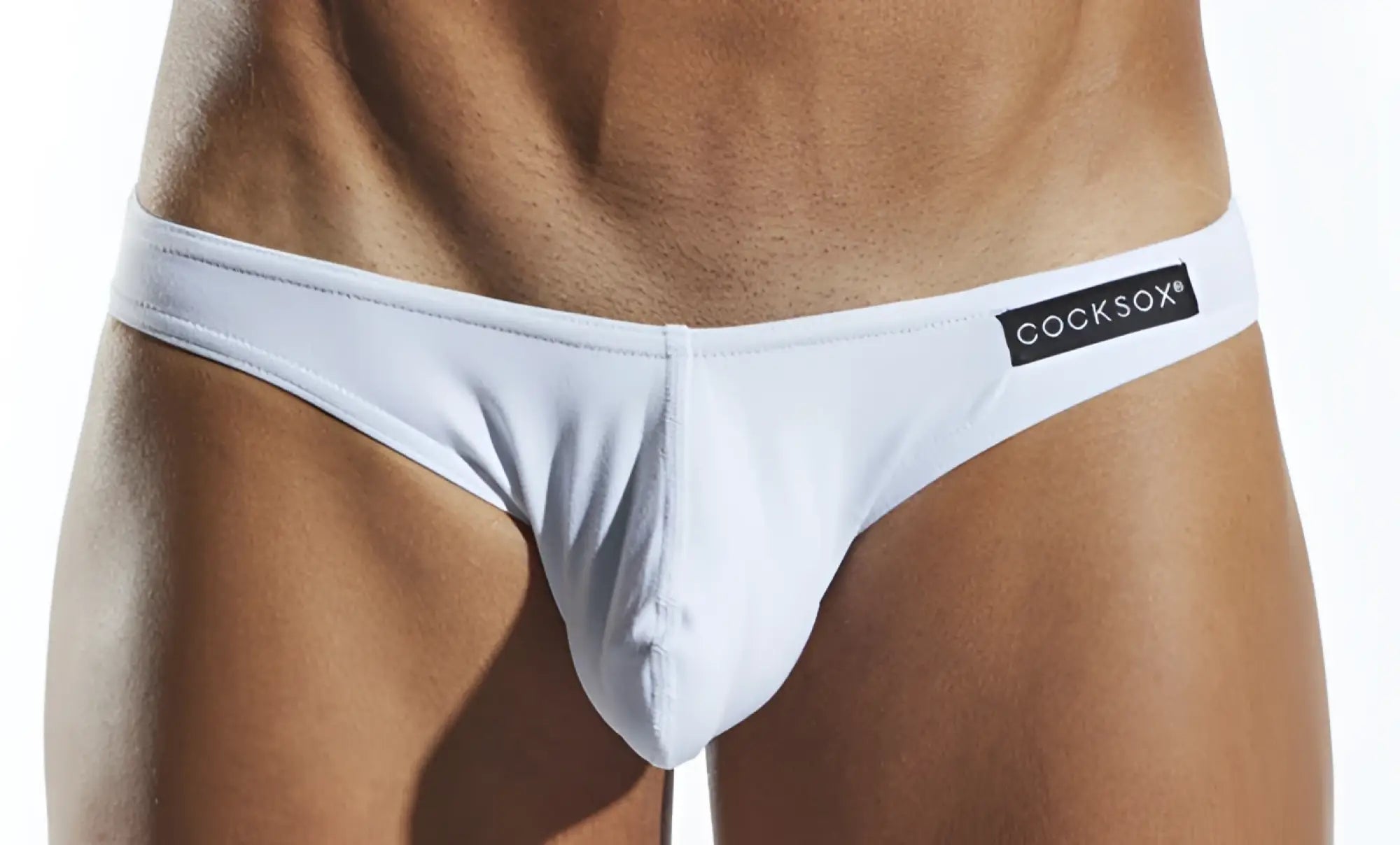 White cocksox cx01 brief men’s white cotton briefs with black brand label on the waistband