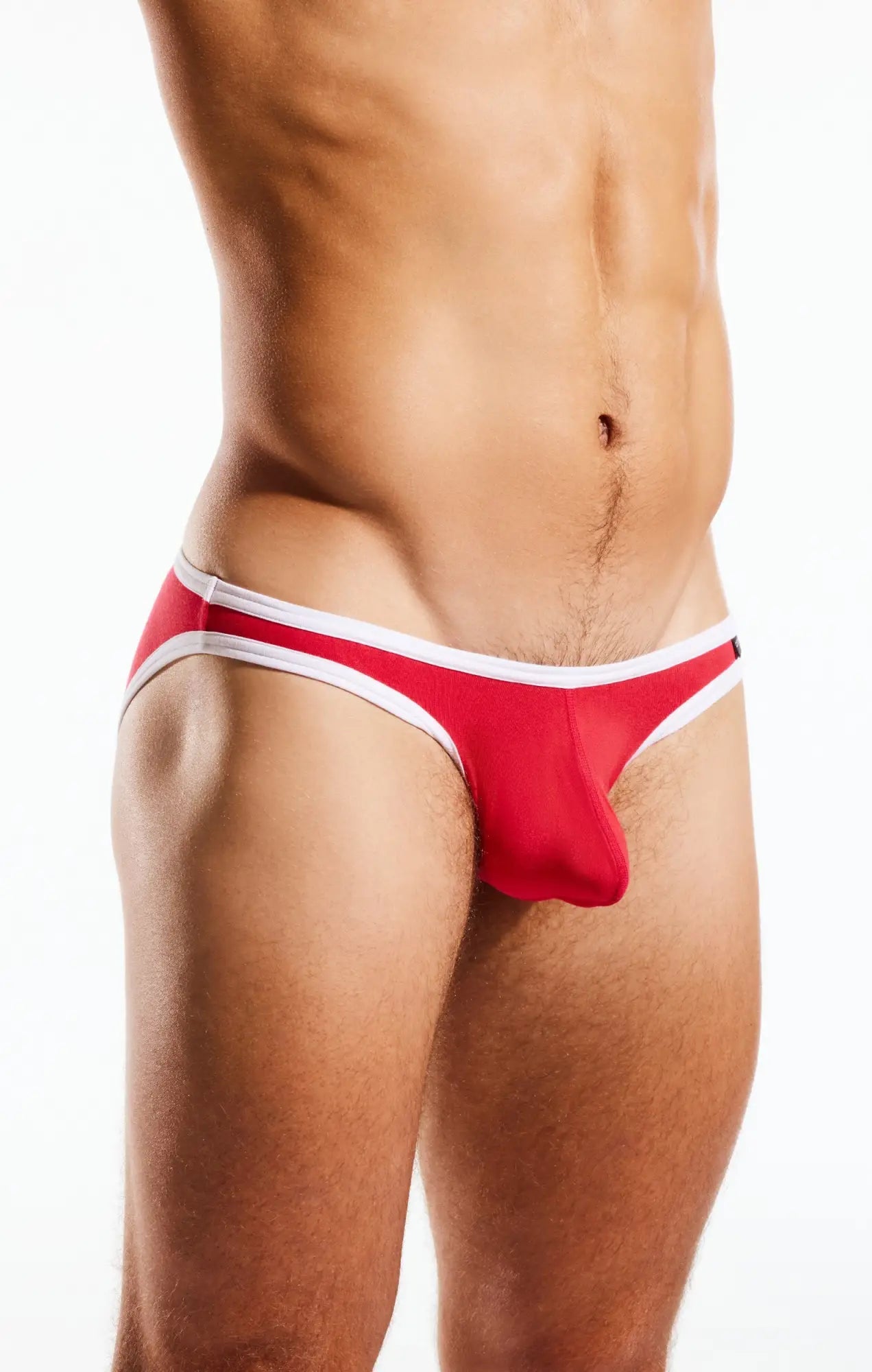 Red and white cx01bb athletic briefs with a snug form-fitting design ideal for activewear and sports use