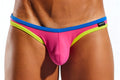 Cx01bd brief bright pink and neon yellow athletic briefs with bold blue waistband and cockson brand label