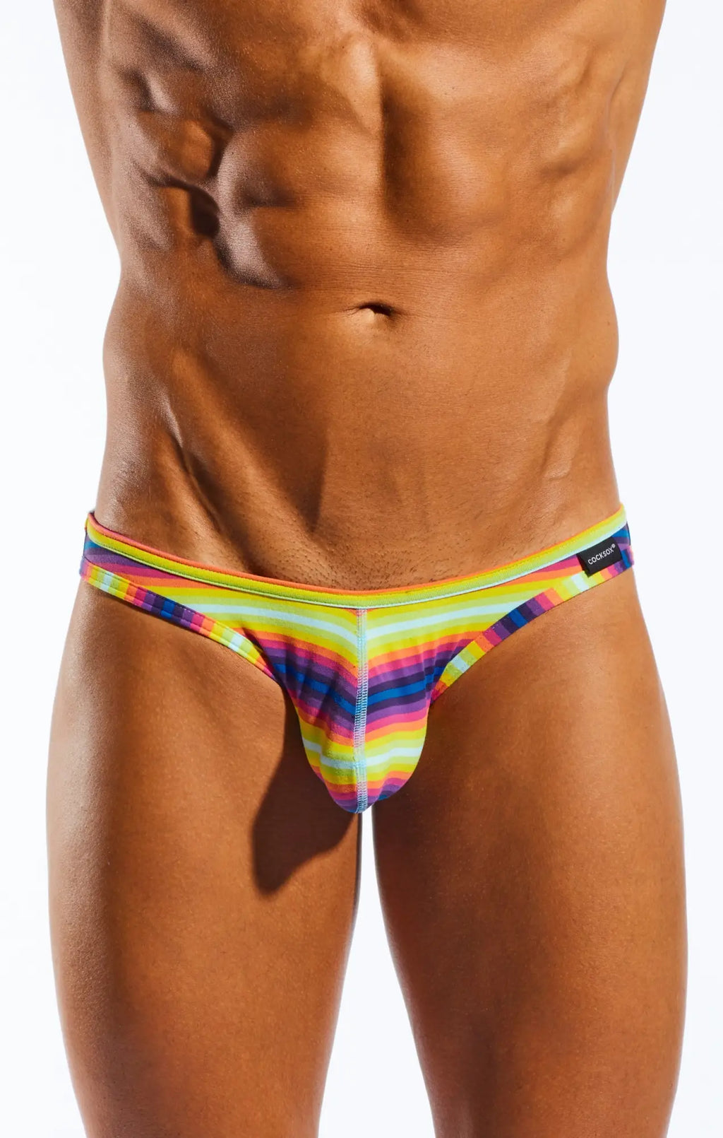 Rainbow-striped cx01bd men’s briefs with snug form-fitting design and elastic waistband for comfortable support