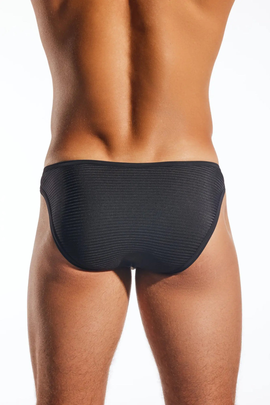 Black ribbed semi-sheer brief swim trunks cx01lux designed for comfortable beach and pool wear