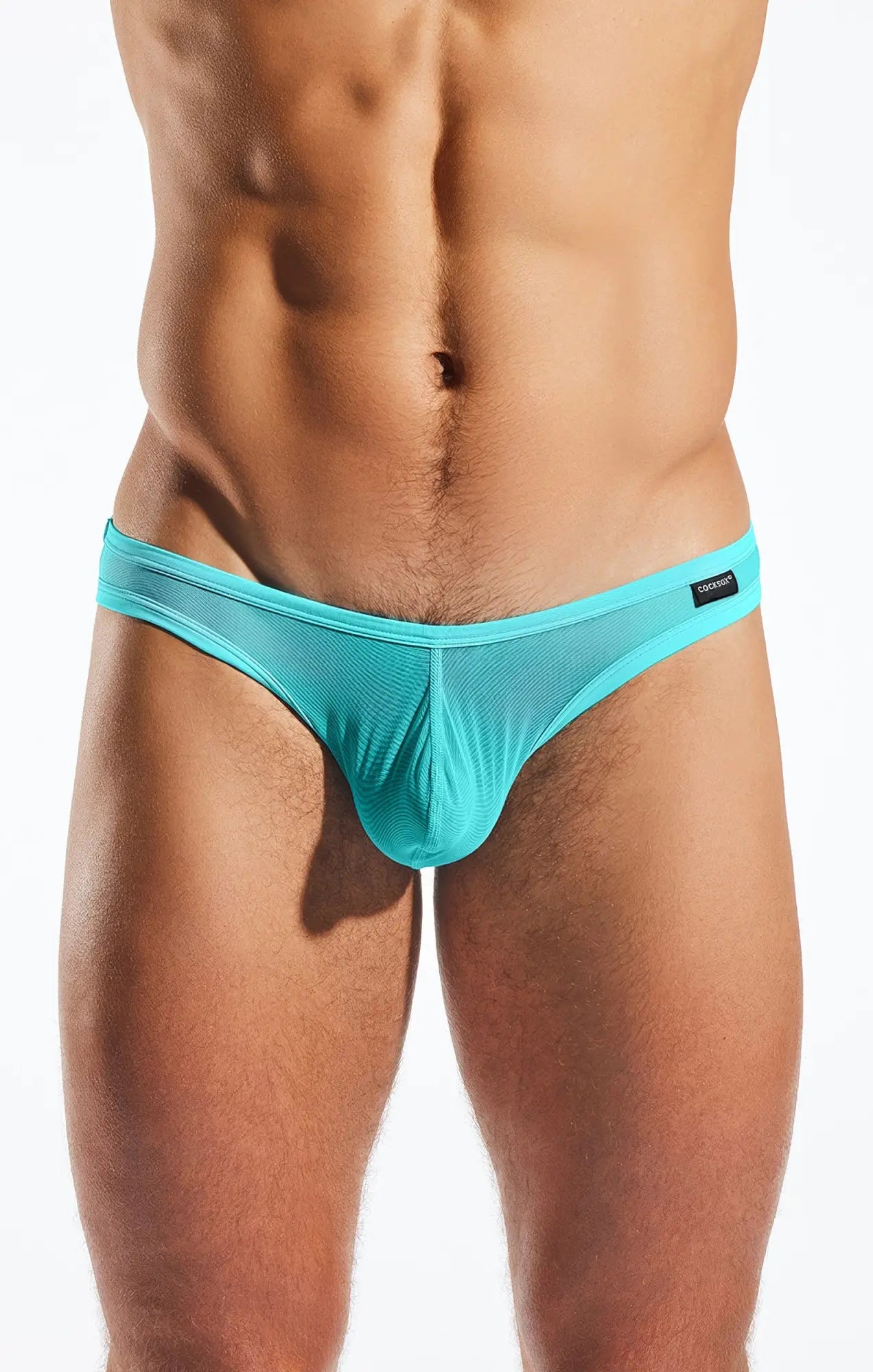 Turquoise cx01me mesh briefs with sleek form fitting design made of breathable mesh material
