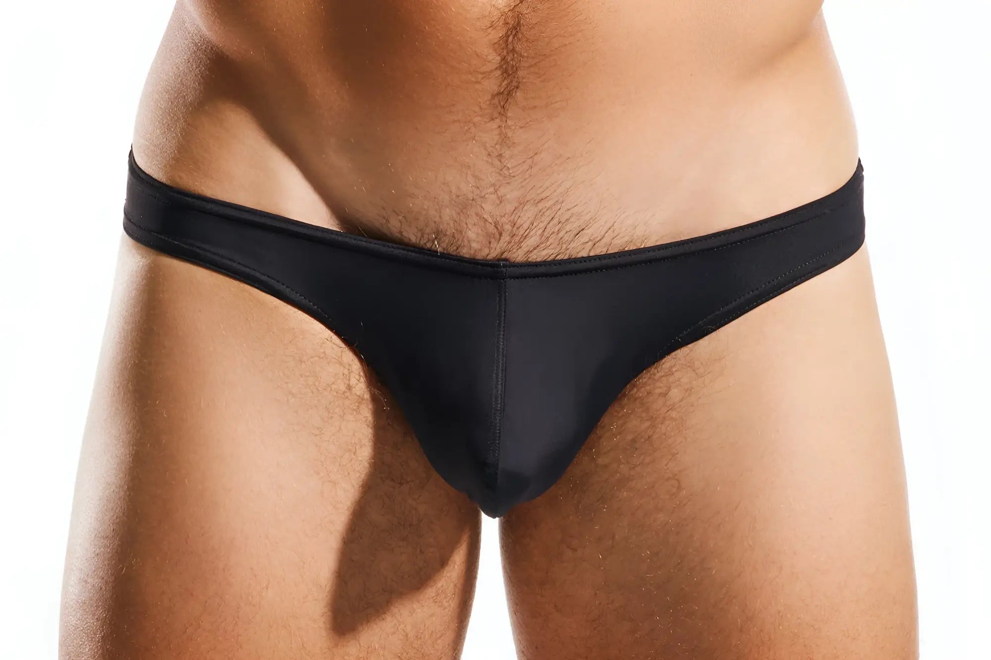 Black smooth-textured cx02 swim brief with a sleek minimalist design for comfortable swimming and beachwear