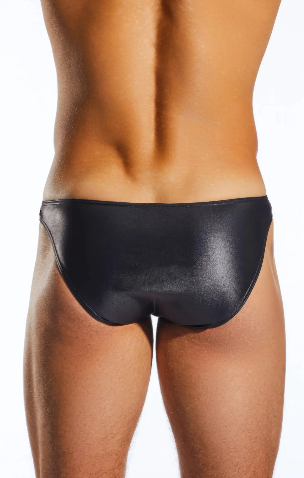 Cx02gs swim brief in black glossy finish featuring a sleek minimalist design ideal for swimming and beachwear