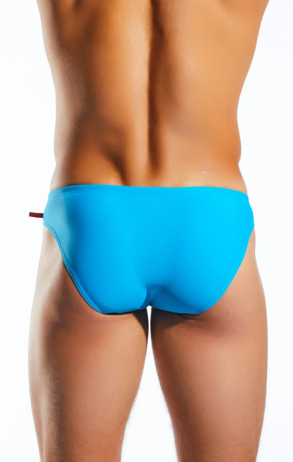 Cx04 drawstring swim brief in bright blue with sleek form-fitting design and small red tab on the side