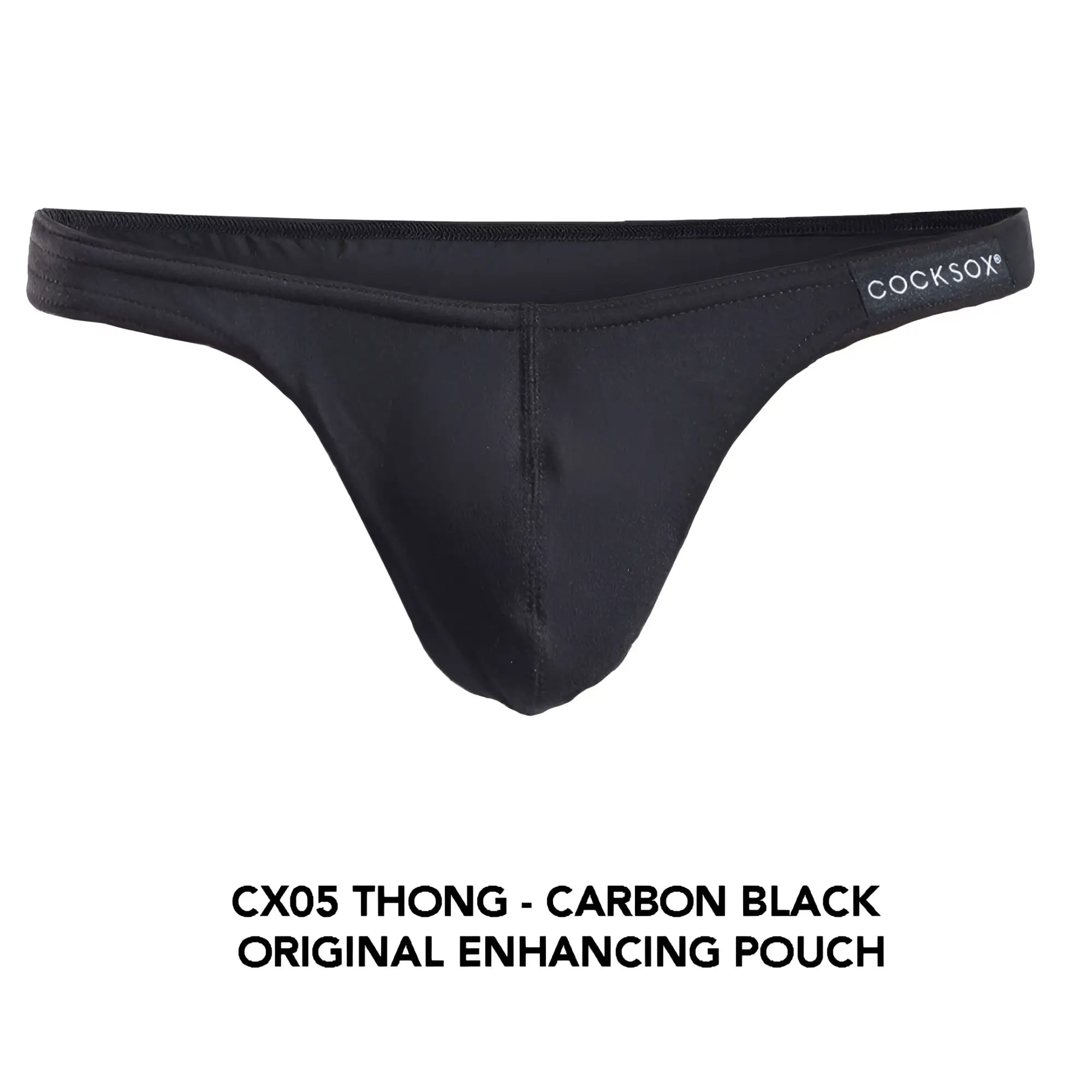 Black carbon cx05 thong with smooth form-fitting design and original enhancing pouch for comfortable wear