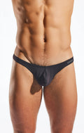 Black cockpit brand cx05 thong made of smooth stretchy fabric with a sleek minimalist design shown from the back
