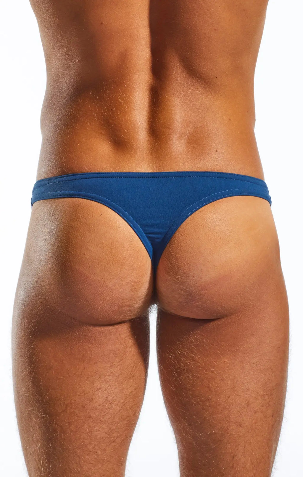 Blue cx05 thong made of smooth stretchy fabric shown from the back side
