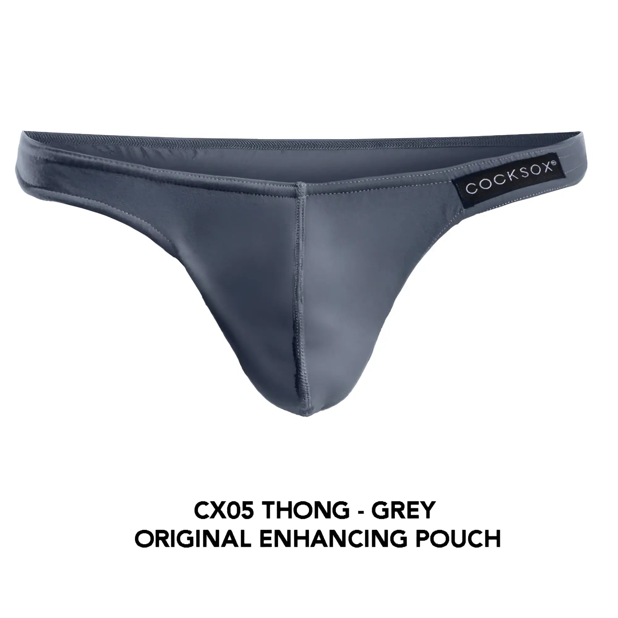 Grey cocksox cx05 thong with smooth form-fitting design and original enhancing pouch for comfortable wear