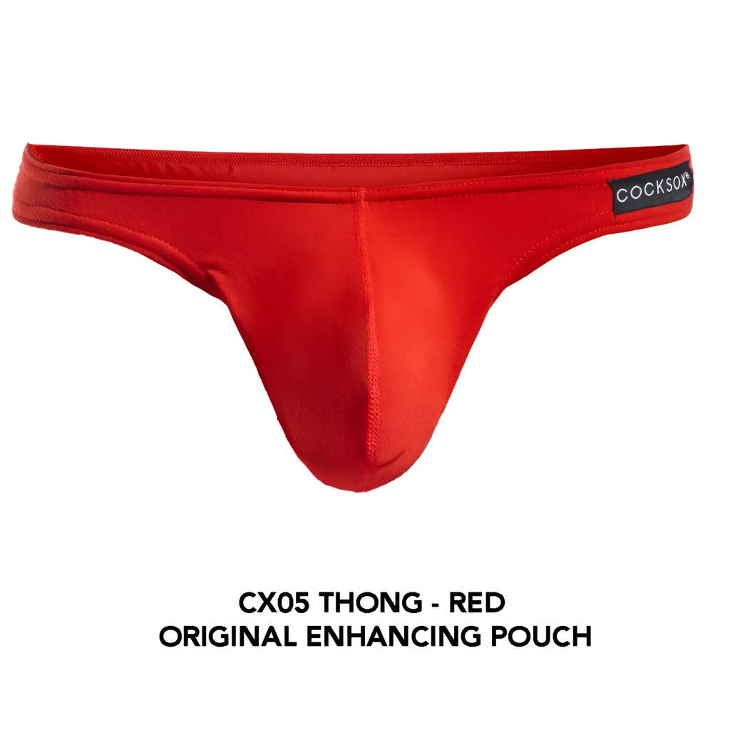 Red cockson cx05 thong in smooth red fabric with form-fitting design and original enhancing pouch front view