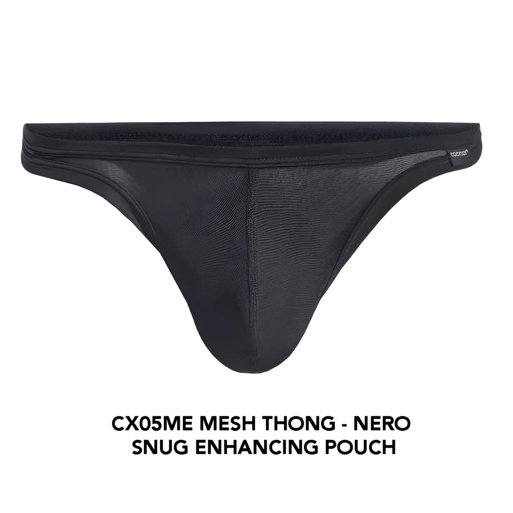 Black mesh thong CX05ME with snug enhancing pouch design for comfortable and supportive wear