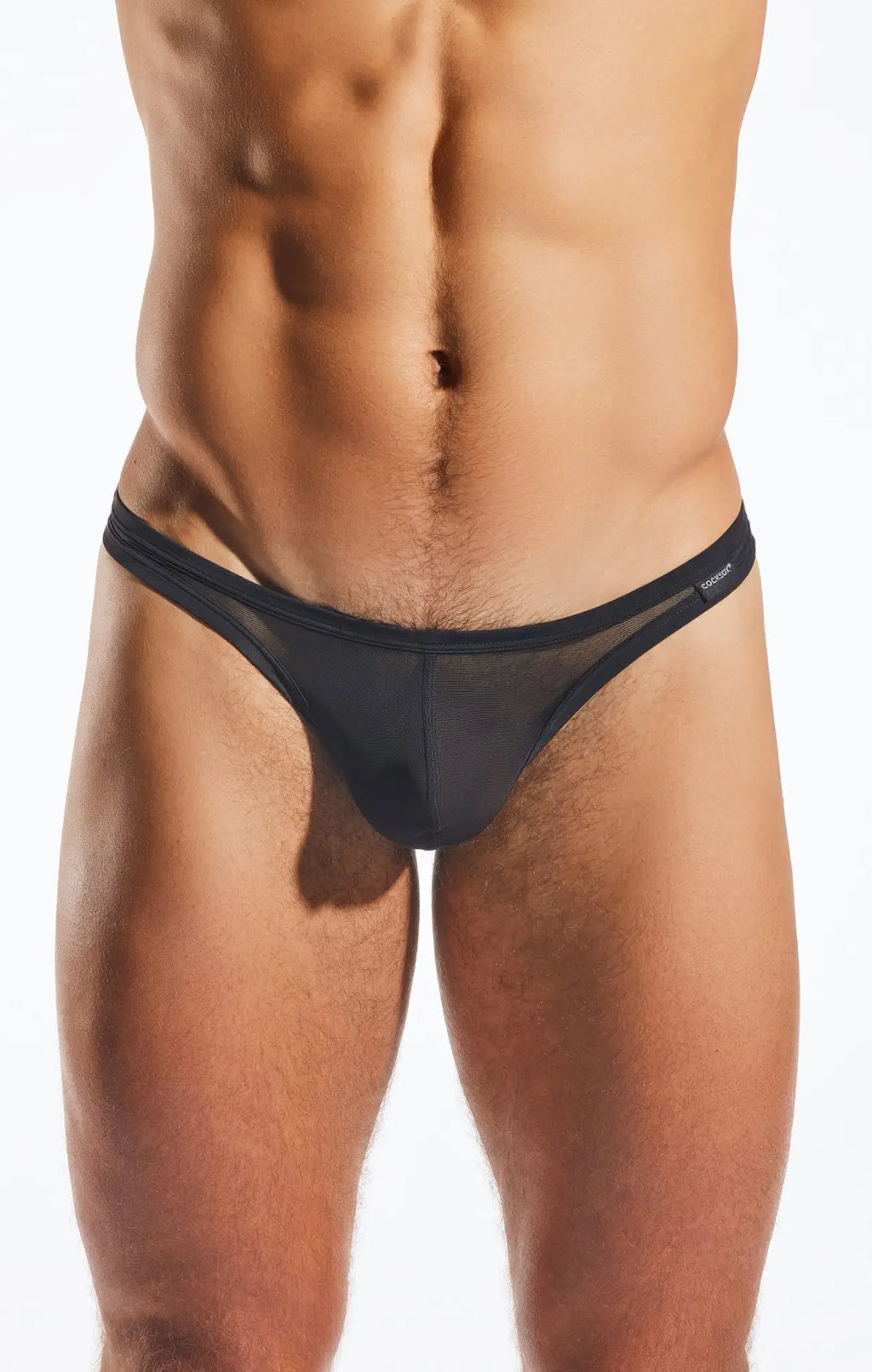 Black mesh thong cx05me with solid front panel and branded waistband ideal for comfortable everyday wear