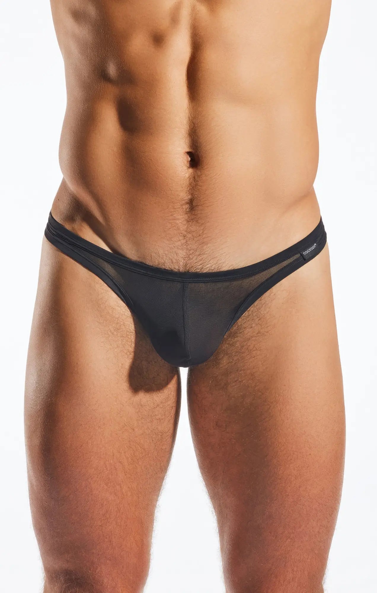 Black mesh thong cx05me with solid front panel and branded waistband ideal for comfortable everyday wear